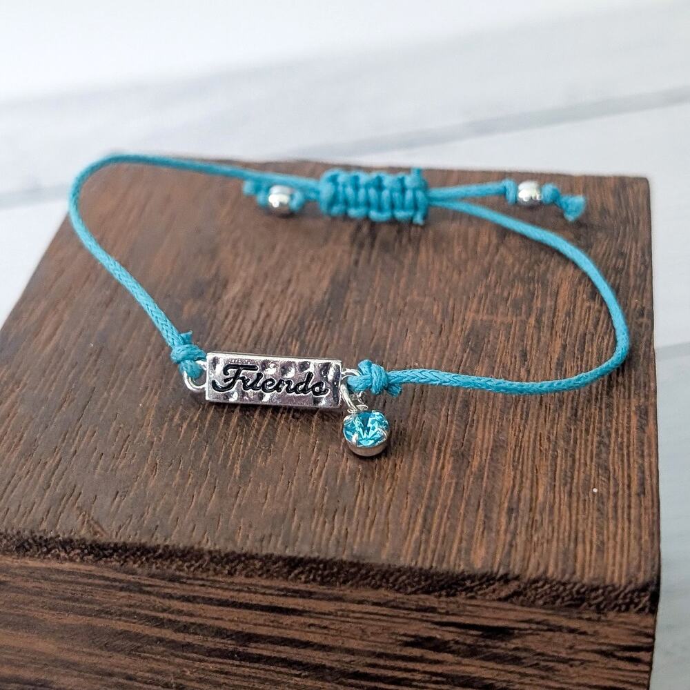 Bright Light Blue Adjustable Bracelet with Friends Charm